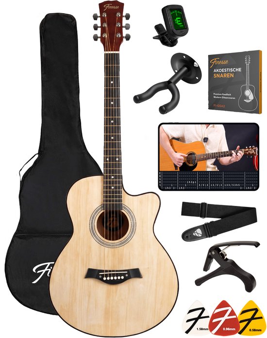 Finesse Acoustic Guitar - with Video Course - 4/4 40" - Western Guitar - Guitare enfant et adulte - Natural