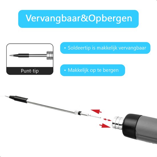 Tech Essentials Fer à souder sans fil - 8W - USB-C - avec étain - kit - soudure fine - stylo - batterie - set de soudure - gris