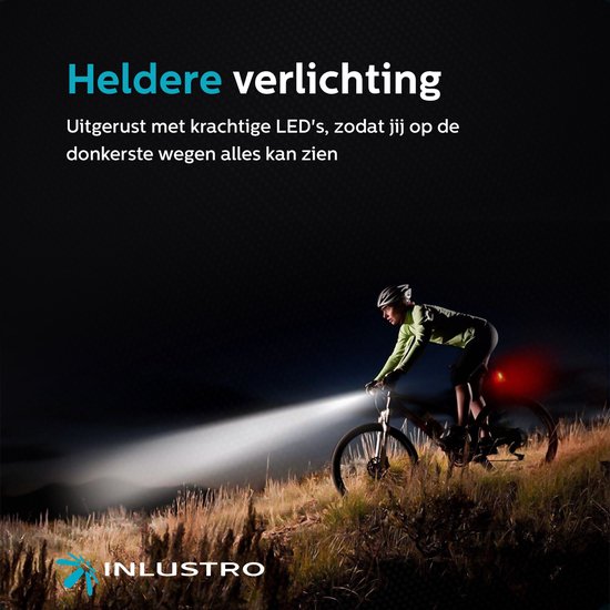 Inlustro Bicycle Light Set - Front/Back Light - LED Bicycle Lights Red and White - Bicycle Light Headlight - Waterproof - USB Rechargeable