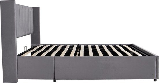 Lit capitonné Savona - 200 x 120 cm - Gris foncé - Tiroir de lit inclus