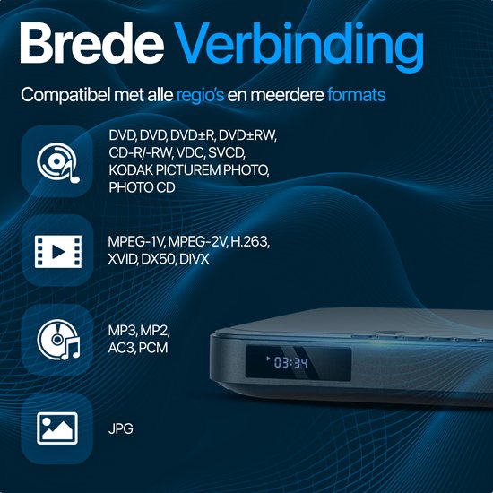 Mini lecteur DVD avec HDMI - 1080P Full HD - Connexion HDMI, RCA et AUX