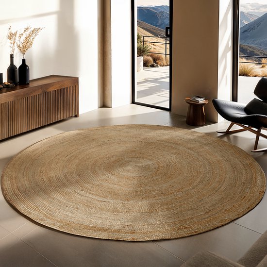 tectake® Tapis tissé à la main - Tapis durable et facile d'entretien - Rond - Jute naturel - Disponible en différentes tailles - Naturel - Ø 200 cm