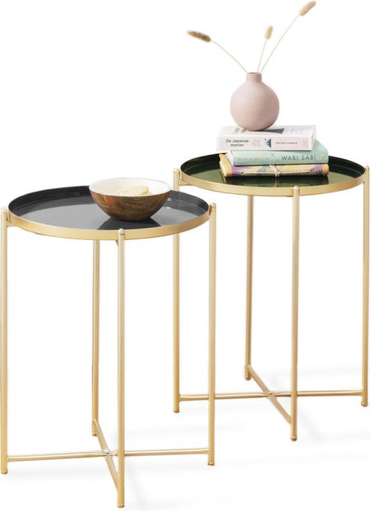 LIFA LIVING Table d'appoint Moderne - Table Basse Grise & Dorée - Ronde - Métal - Pour Salon, Chambre ou Bureau - 37,5 x 47,5 cm