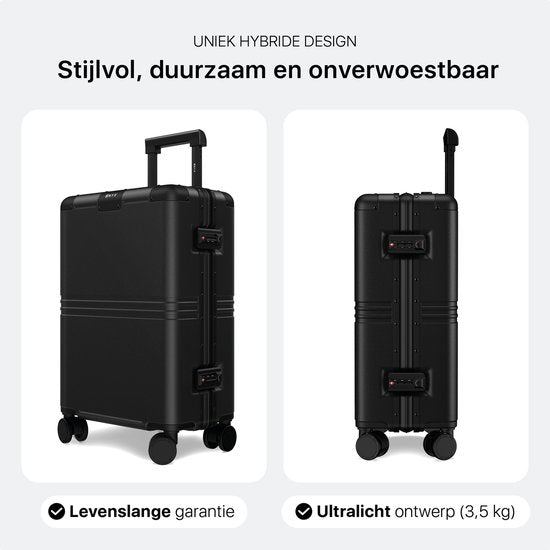 ONYX Hybrid Pro Hand Luggage Suitcase 35 Litres - Polycarbonate recyclé et design sans fermeture éclair - Valise de voyage avec serrure TSA et roues pivotantes - Trolley léger - Onyx Black
