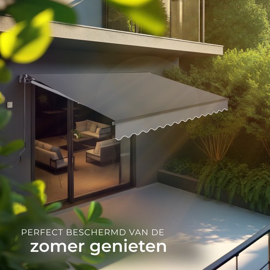 tectake® Sunshade with Articulated Arm - 300 x 250 cm - Store - Protection solaire pour fenêtre, balcon, extérieur - Fixation murale - Résistant à l'eau et aux UV - Gris foncé