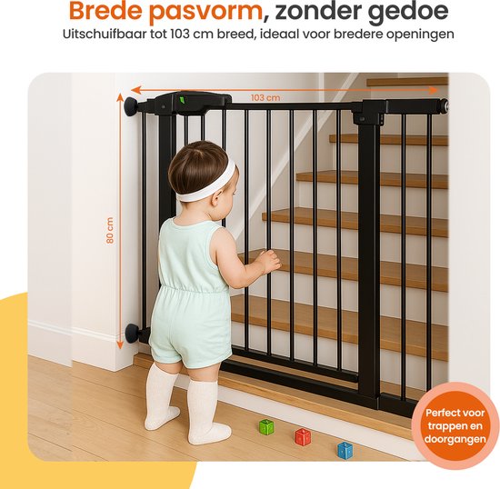 Goliving Porte d'escalier sans perçage - 2 pièces - 75 à 103 cm - Fixation par pince - Modèle à pince - Extensible - Métal - Barrière pour enfants - Barrière pour chiens - Noir