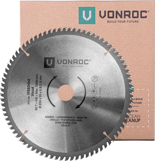 Lame de scie VONROC - Ø254MM - 80 dents - pour le bois - convient aux scies à tronçonner et aux scies à table