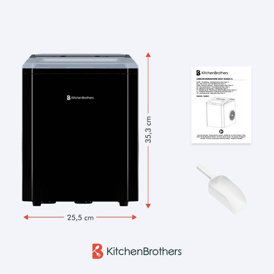 Machine à glaçons - KitchenBrothers - 1L - Avec pelle à glace - Easy Clean - 9 glaçons en 8 min. - Noir