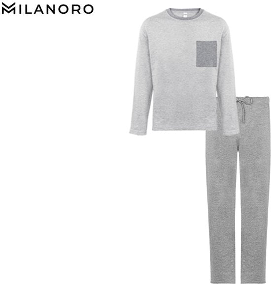 Milanoro - Pyjama homme en coton - Bleu - XXL