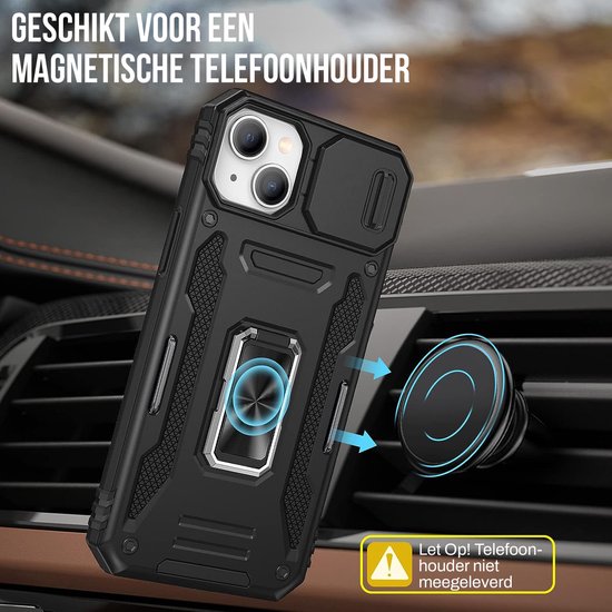 Podec Case suitable for iPhone 14 Black Phone Case - Anti-Shock Case Cover Hybrid Armor Case with Kickstand Ring with Screen Protector