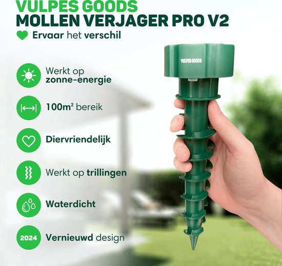 Vulpes Goods® Repellent - Répulsif à taupes - 4 pièces - Répulsif à souris - Contrôle des taupes - Alimenté par énergie solaire - Imperméable - Respectueux des animaux - PRO V2