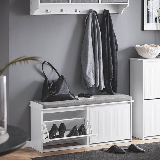 SoBuy FSR98-XL-W Banc à chaussures - Blanc Banc de rangement avec rabats et banc