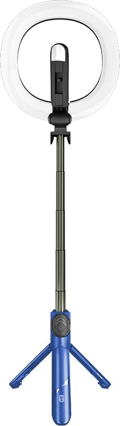 Bâton de selfie 3 en 1 - Bleu - Anneau lumineux pour selfie avec trépied Smartphone - Bâton de selfie avec trépied - Anneau lumineux avec télécommande - 9 modes d'éclairage - Anneau lumineux avec trépied