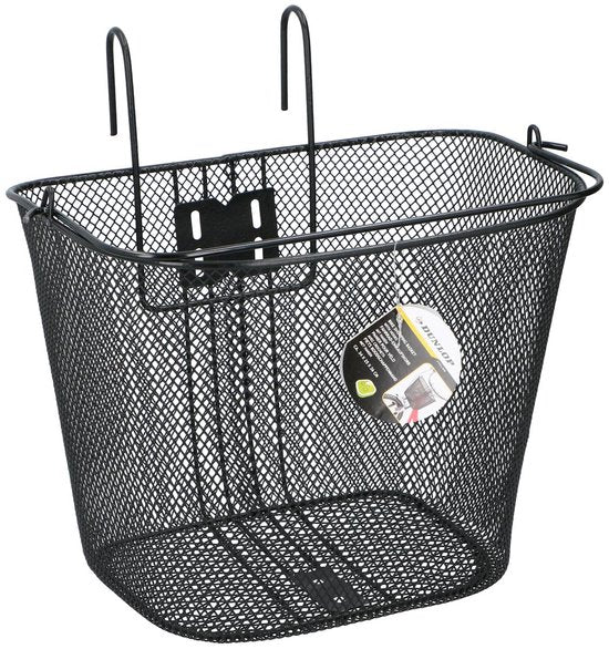 Dunlop Bicycle Basket Handlebar 22L - Panier à vélo avec guidon et crochets - Panier à vélo 34 x 24,5 x 26 cm - Convient aux vélos électriques, aux vélos de tourisme et aux vélos de ville - Métal - Noir