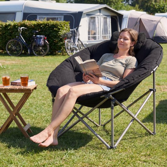 TRVLMORE Chaise de camping XL - pliable - capacité de charge de 150 kg - sac de transport inclus - chaise pliante - chaise de camping - chaise pliante - noir