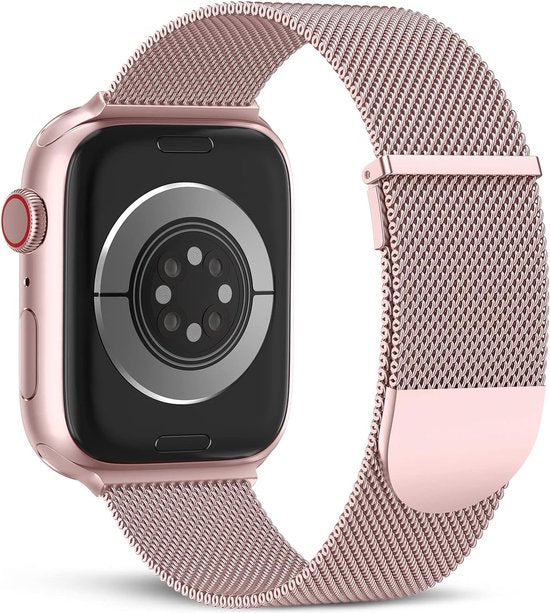 Podec Smartwatch Bracelet magnétique en acier inoxydable rose - Convient à l'Apple Watch - Bracelet adapté à l'iWatch 38 / 40 / 41 mm - Convient aux séries 1/2/3/4/5/6/7/SE