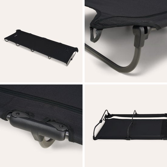 TRVLMORE Lit de Camp pliable - Capacité de charge 120KG - Lit de camping avec sac de transport - Brancard 1 personne - Structure en acier - 193x66x15 cm - Noir