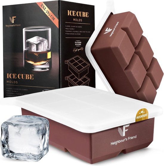 Moule à glaçons Neighbour's Friend - Pack de 2 moules XXL en silicone - Lavable au lave-vaisselle - Cubes 5 x 5 cm - Marron
