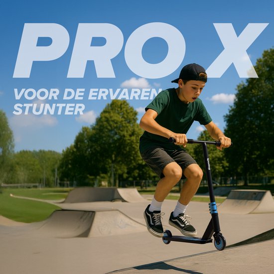 LifeGoods Stuntstep Pro X - T-Bar - HIC - Marchepied pour enfants - Garçons/Filles - 110mm - 100KG - Noir/Bleu