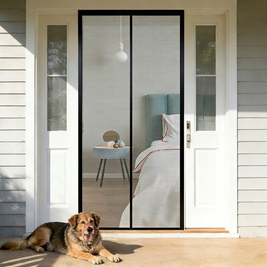 Ceruzo Rideau de porte 100x230 cm - Magnétique - Rideau à mouche - Noir - Velcro