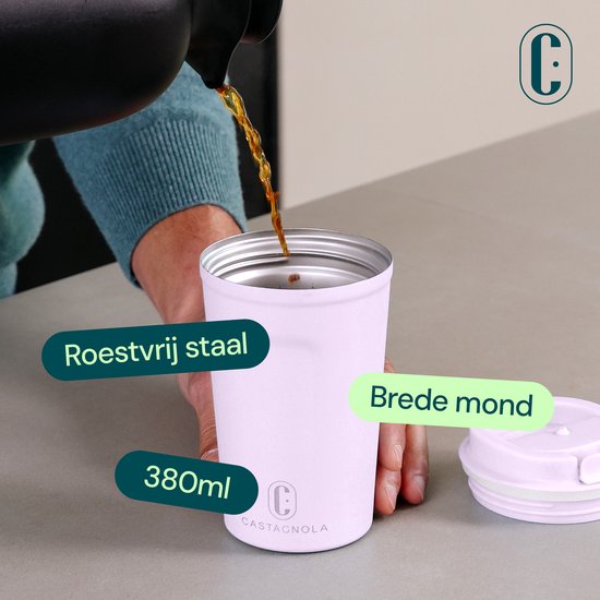 Mug thermos Castagnola - Tasse à café To Go - Mug de voyage pour le café et le thé - Mug à thé - 380 ML - acier inoxydable - Violet