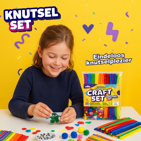 Vaive Craft Set 800-piece - Crafting Girls & Boys - Beads, Feathers, Pompoms & Wiggle Eyes - Craft Case - Crafting Tools - Crafting kits