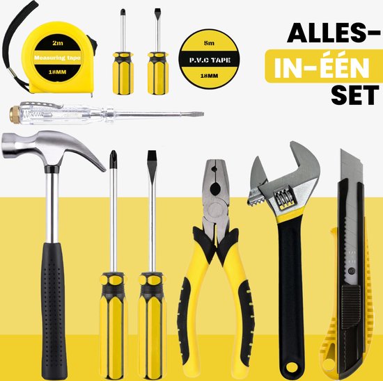 Mallette à outils Vertrex remplie - Outils - Set d'outils - Mallettes à outils - Set de tournevis - Ruban à mesurer - Marteau - Tournevis - Couteaux Stanley - Clé à molette