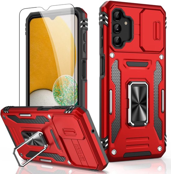 Podec Case Fits Samsung Galaxy A13 5G Red Phone Case - Anti-Shock Case Cover Hybrid Armor Case with Kickstand Ring with Screen Protector