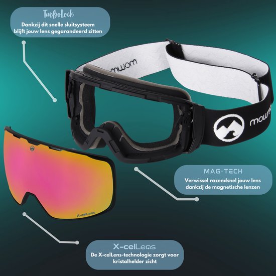 MowMow Lunettes de ski GRAVITY + lentille supplémentaire - magnétique - Bio-Frame - R-Strap - UV400 - Unisexe