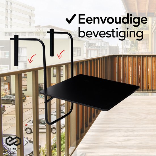 Infinity Goods Table de balcon - pliante - 60 x 60 CM - réglable - suspendue - noire