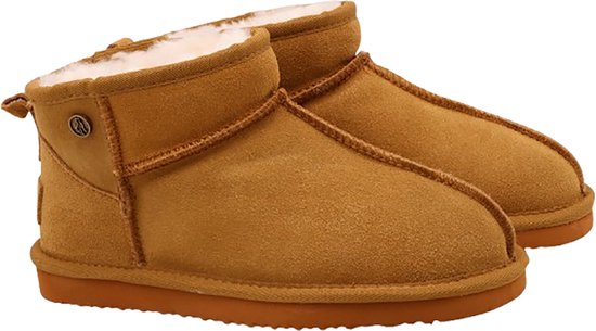 Alpacas Footwear - Ladies - Bottes courtes en daim véritable avec couture froide - Doublées de 100% de laine d'agneau douce - Chestnut - 36