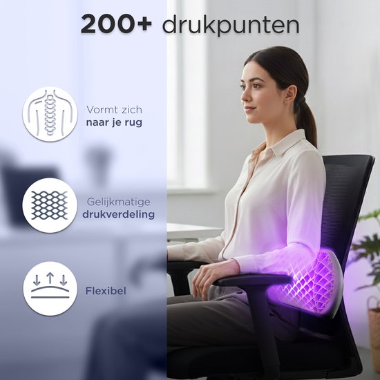 CozySense® Back Support - Coussin dorsal ergonomique avec structure en gel - Bas du dos - Support lombaire à réduction de pression pour la voiture, le bureau et la maison - Respirant, rafraîchissant et antidérapant