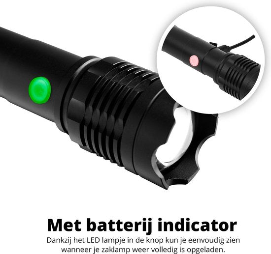Lampe de poche LED rechargeable FlinQ - Lampe de poche militaire rechargeable - Visibilité jusqu'à 1200 mètres - Design en aluminium résistant aux éclaboussures - Lampes de poche pour kit d'urgence - Noir