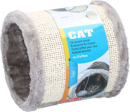 maxxpro Tunnel pour chat avec balle - Tunnel à griffer pour chat - Jouets pour chat - Ø 21x19 cm - Gris