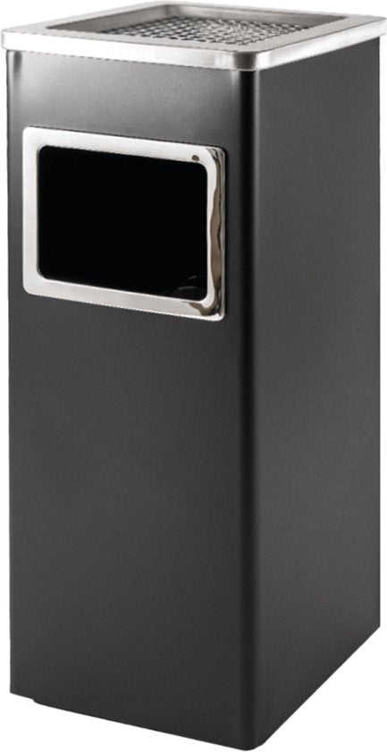 BRASQ Cendrier sur pied noir - Cendrier d'extérieur avec poubelle de 16 litres - Poteau fumeur - Poubelle avec cendrier