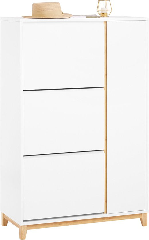 SoBuy FSR189-WN Meuble à chaussures - Bois composite blanc avec 3 abattants et porte