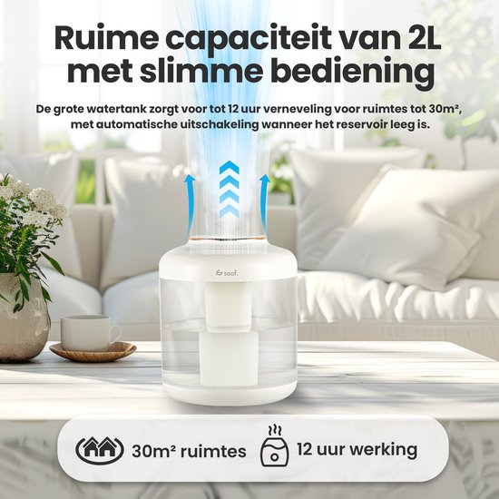 Humidificateur - 1.5L - Humidificateur - Sans fil et rechargeable - Diffuseurs d'arômes - Silencieux - Blanc - de Saaf