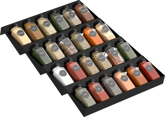 Noswo Spice Rack Drawer - 4 Layer - For 24 Spice Jars - stainless steel - Spice Organiser - Kitchen Drawer Organiser