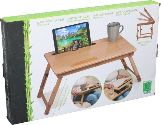 Table à langer avec porte-gobelet et porte-tablette - Support pour ordinateur portable - Bambou