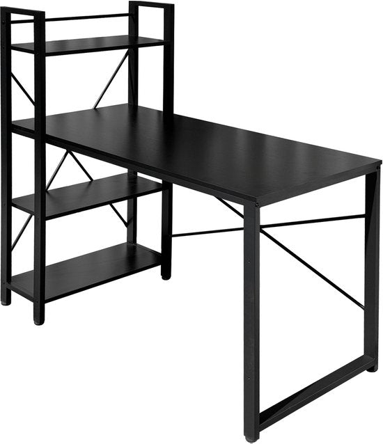 O'DADDY® Bureau avec pieds réglables - Table de bureau - Table d'ordinateur - Bureau de jeu - Petit bureau de jeu - Meuble de bureau - 120 x 60 cm - Porte-livres - Bureau d'ordinateur - Noir