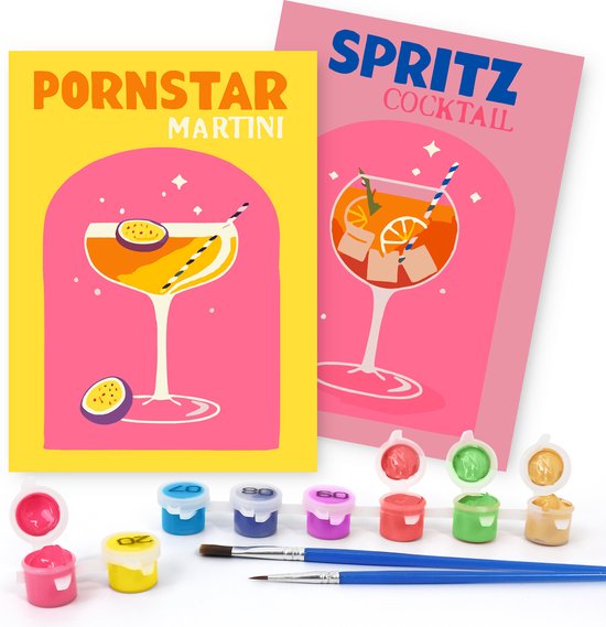Rubye® Mini peinture sur chiffres - 2 pièces - Adultes - Peinture sur chiffres Enfants - Set - Cocktails - 15x20cm