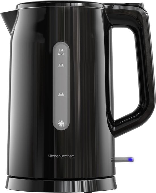 KitchenBrothers Bouilloire - Électrique - 1,7 litre - Avec filtre à calcaire - Double paroi - Cool-touch - Noir