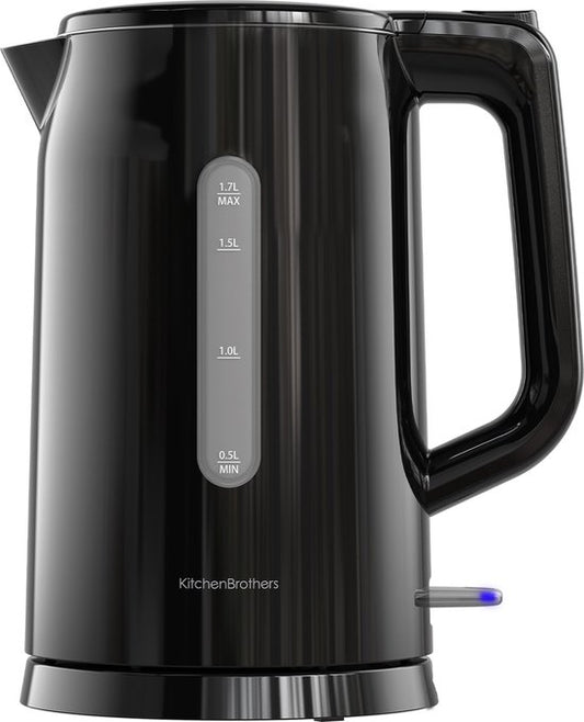 KitchenBrothers Bouilloire - Électrique - 1,7 litre - Avec filtre à calcaire - Double paroi - Cool-touch - Noir