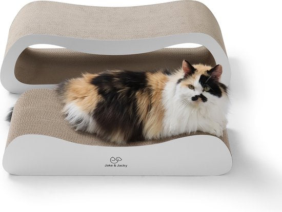 Jake and Jacky Scratching Cardboard for Cats 2 in 1 model - Scratching Post Cardboard - Scratching Board - Scratching Basket - Scratching Furniture - Cardboard Scratching Mat - Cat Basket - Cat Bed - 71x24x21cm