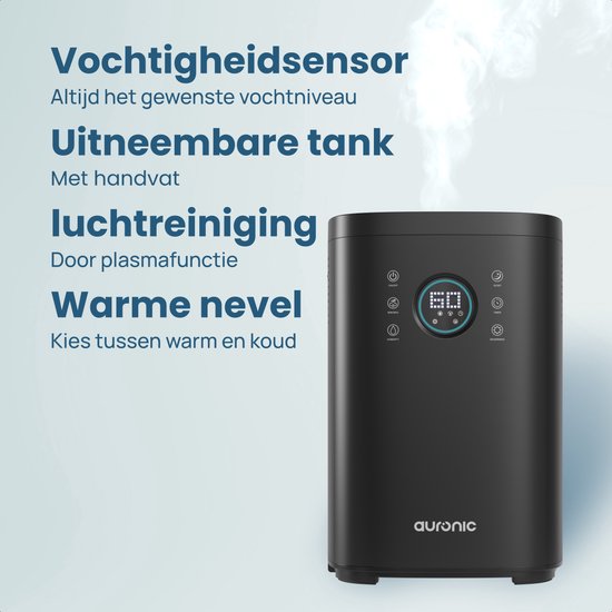 Auronic - Humidificateur - Capacité 4 l - Avec Aromathérapie & Mode Nuit - Sans BPA & Silencieux - Buse 360 degrés - Plastique - Noir
