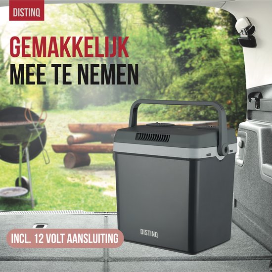 DistinQ Glacière électrique pour voiture et camping - Glacière électrique avec fonction chauffage - 12v 230 Volt - 25L - Gris