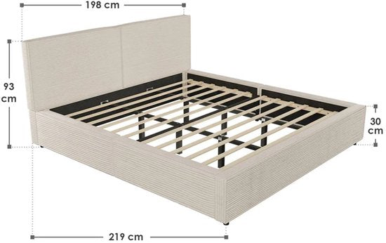 Lit rembourré Salerno - velours côtelé - 180x200cm - Beige