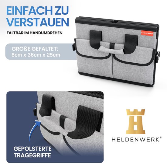 HELDENWERK Organisateur de bottes premium avec couvercle, robuste et antidérapant - Sac à bottes pliable, grand avec double fond - Coffre, boîte d'organisation de bottes