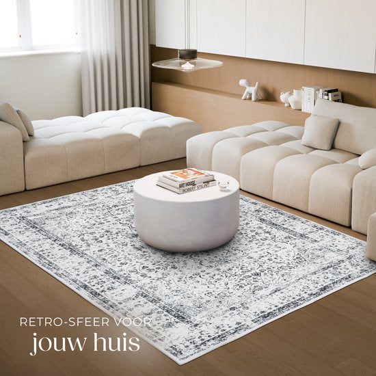tectake - Tapis design vintage - tapis à poils ras - Aliya - 200cm x 274cm - gris