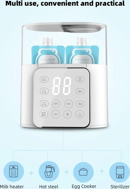 Chauffe-biberon double - Multifonctionnel - Chauffe-lait - Stérilisateur - Contrôle précis de la température - Chauffe-biberon